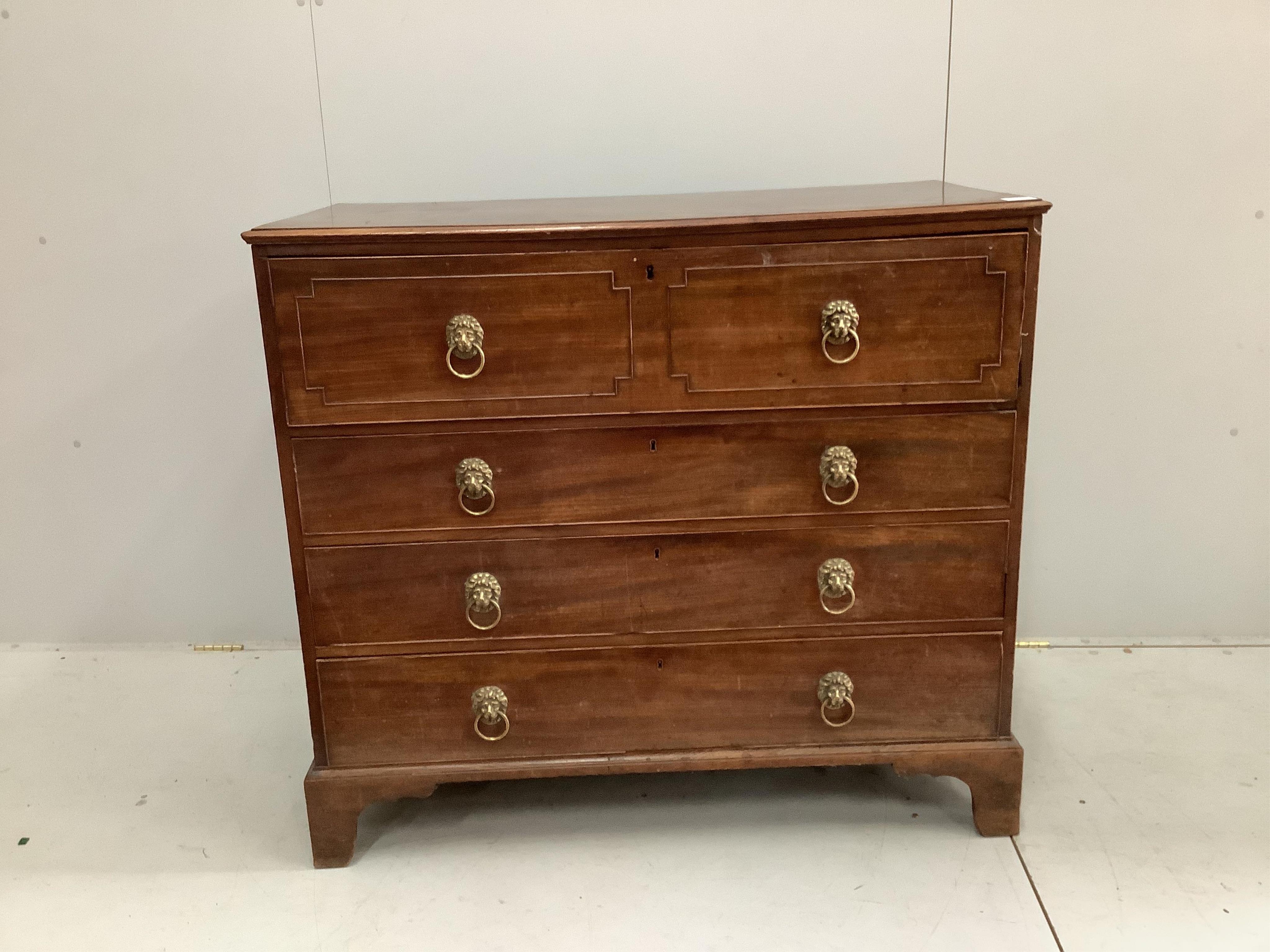 A George IV mahogany secretaire chest, width 108cm, depth 54cm, height 98cm. Condition - fair